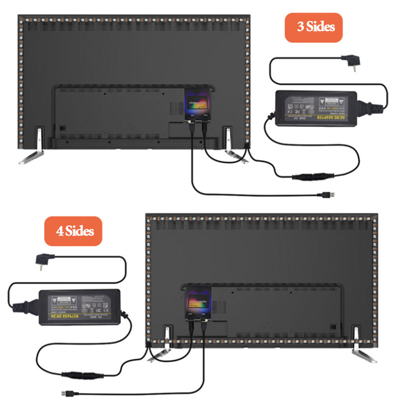 DC5V 5050RGB WS2812B 3.28ft~16.4ft Ambilight Display Synchronization Computer TV Backlighting Addressable LED Light Strip Kit, 30LEDs/M, Color Changing LED Light Strip